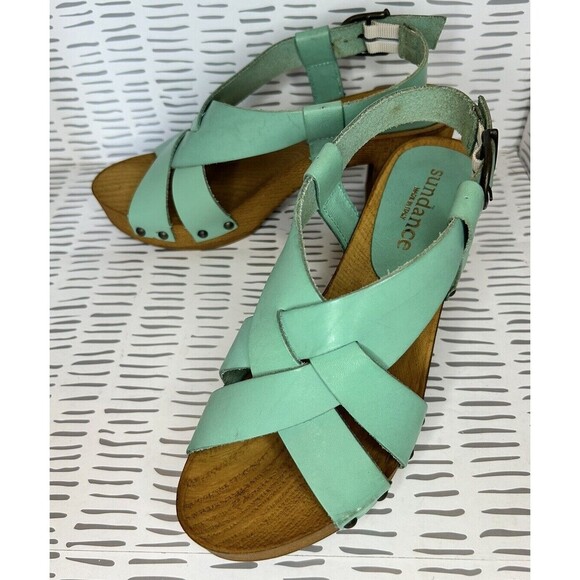 Sundance Italian Leather Denira Platform Slingback Sandal Mint Green‎ Size 6.5 - Picture 1 of 7